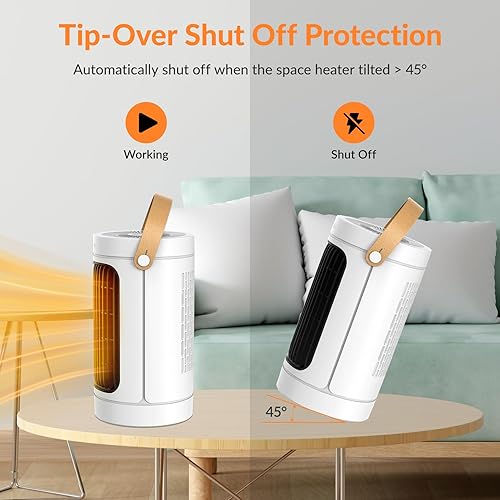 Miniatura 5 de Calentador eléctrico para uso en interiores, calentador rápido portátil pequeño de 1500 W con termostato, calefacción PTC, 3 modos ajustables,