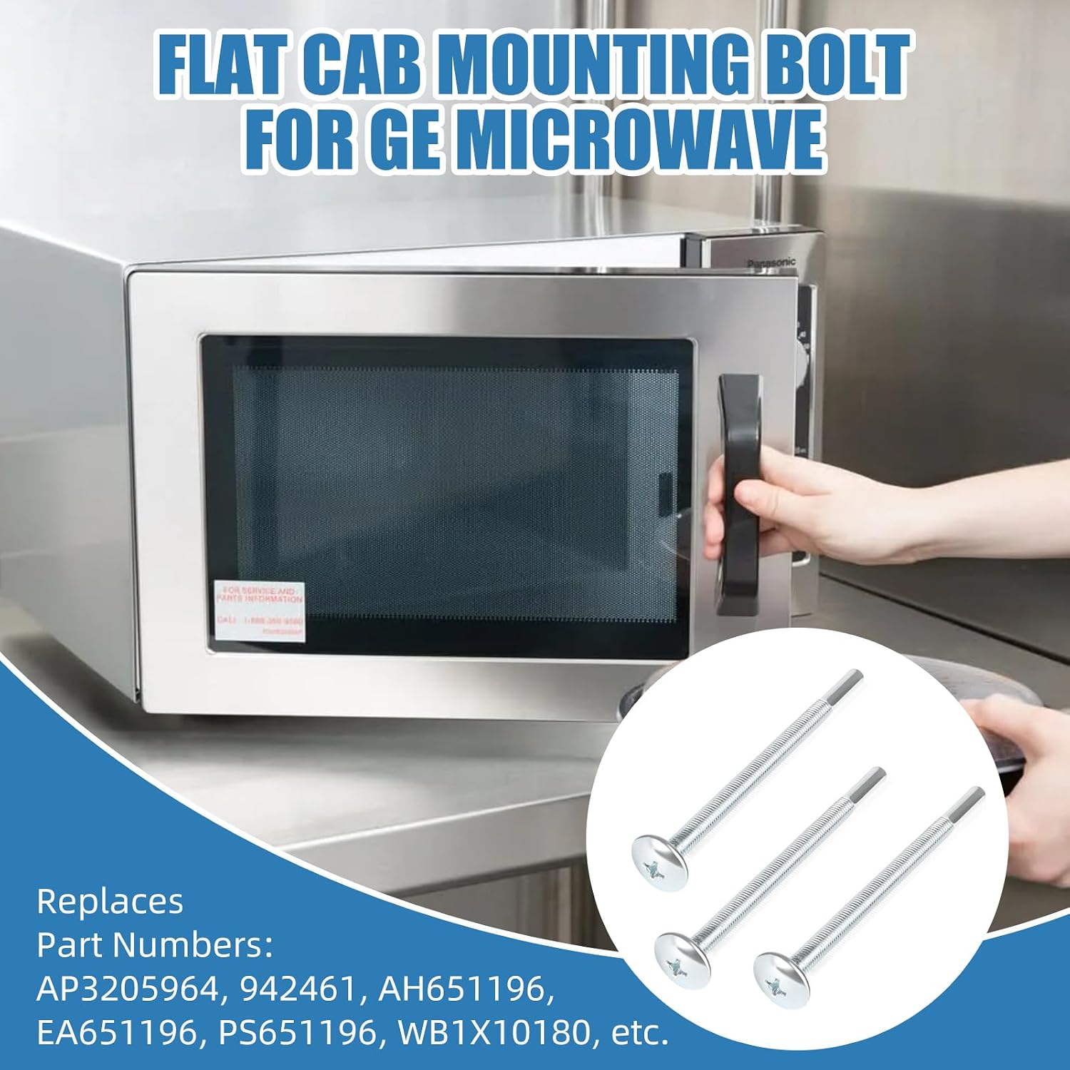 WB01X10180 Microwave Mounting Flat Bolt Easy Installation, Universal Fit |Compatible with GE, Kenmore, Hotpoint| Microwave Installation Flat Bolts（4 Pack）
