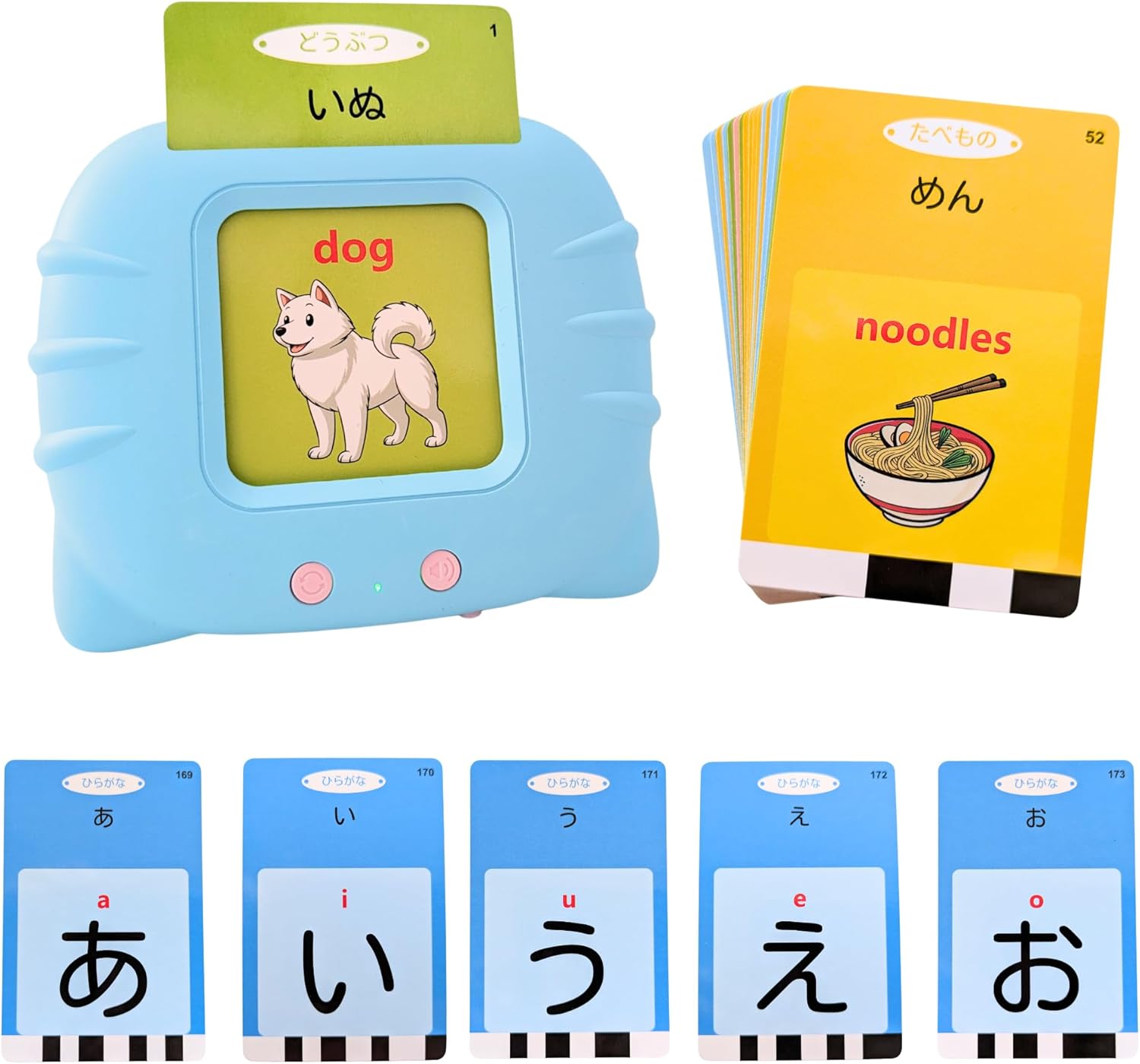 Japanese Talking Flashcards for Kids & Adults - Hiragana Alphabet, Animals, Numbers, Colors, Foods, Family, Nature & More - 112 Double-Sided Cards, Native Speaker - Tot Dojo