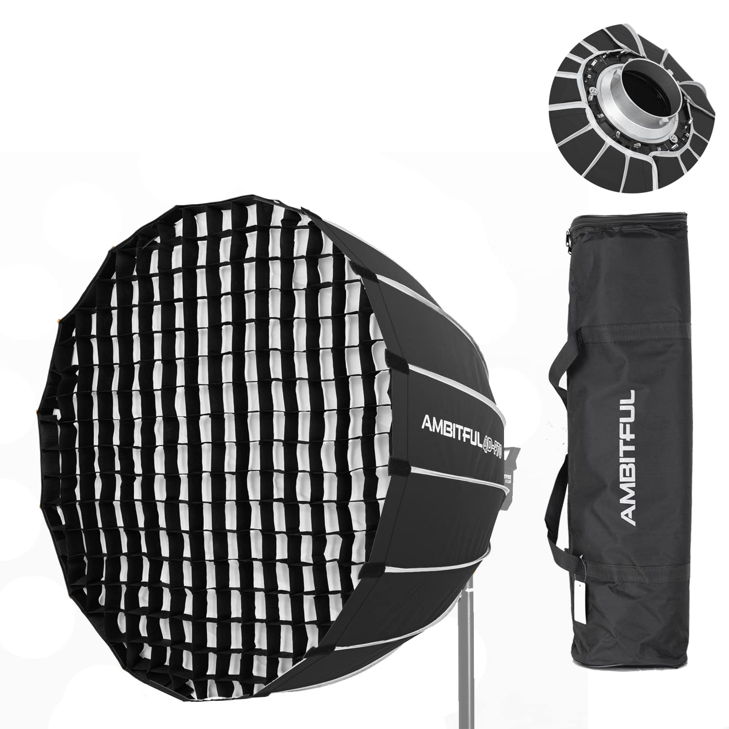 AMBITFUL QD-P70 - Softbox parabolico, 70 cm, con griglia a nido d'ape per Bowens Mount Studio Flash (AMBITFUL QD-P70+ Honeycomb Grid)
