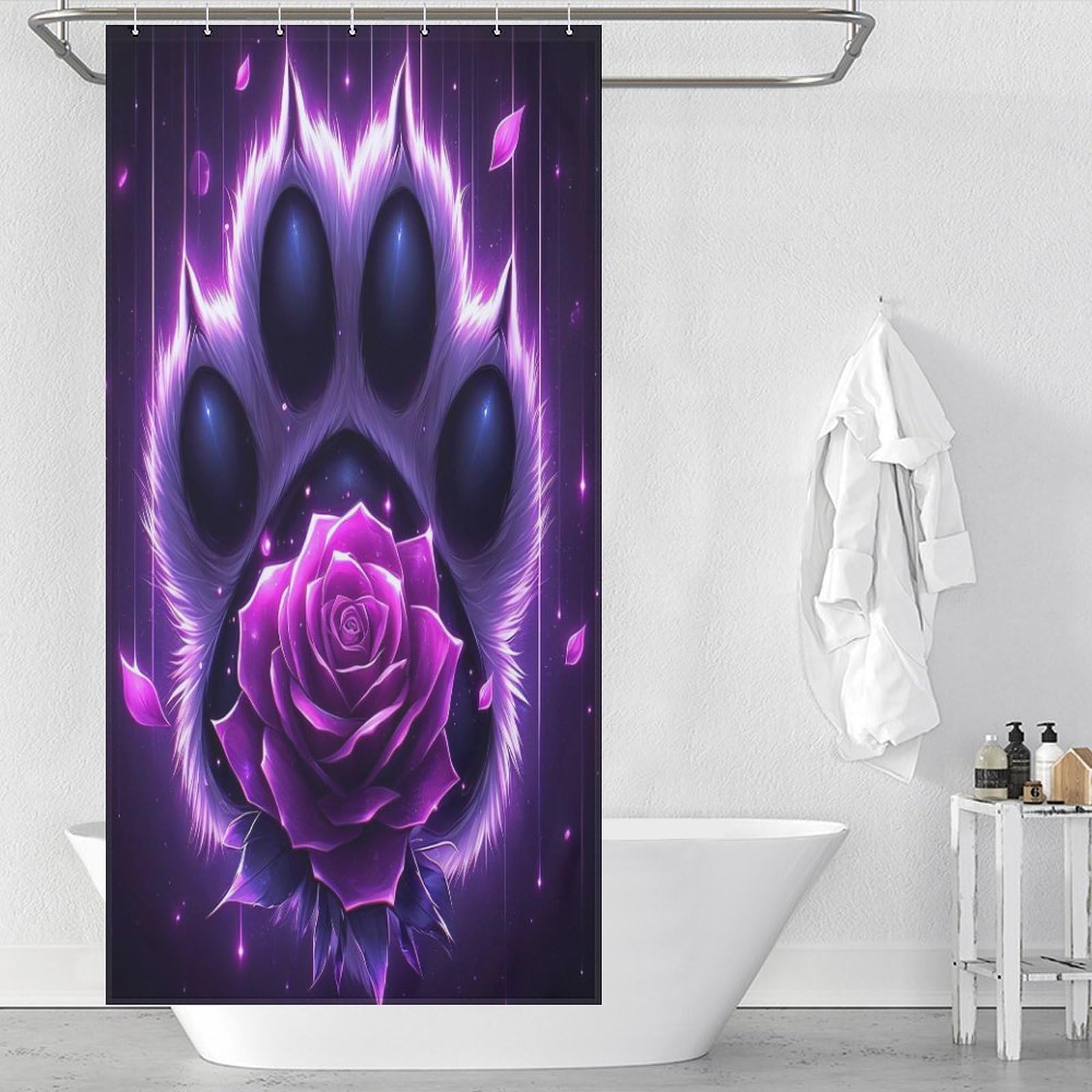 Rose Shower Curtain, Waterproof Proof Resistant, Quick-Drying, Washable Bathroom Curtain, Includes 12 Pcs Curtain Hooks, 36x72Inch（92x183cm）
