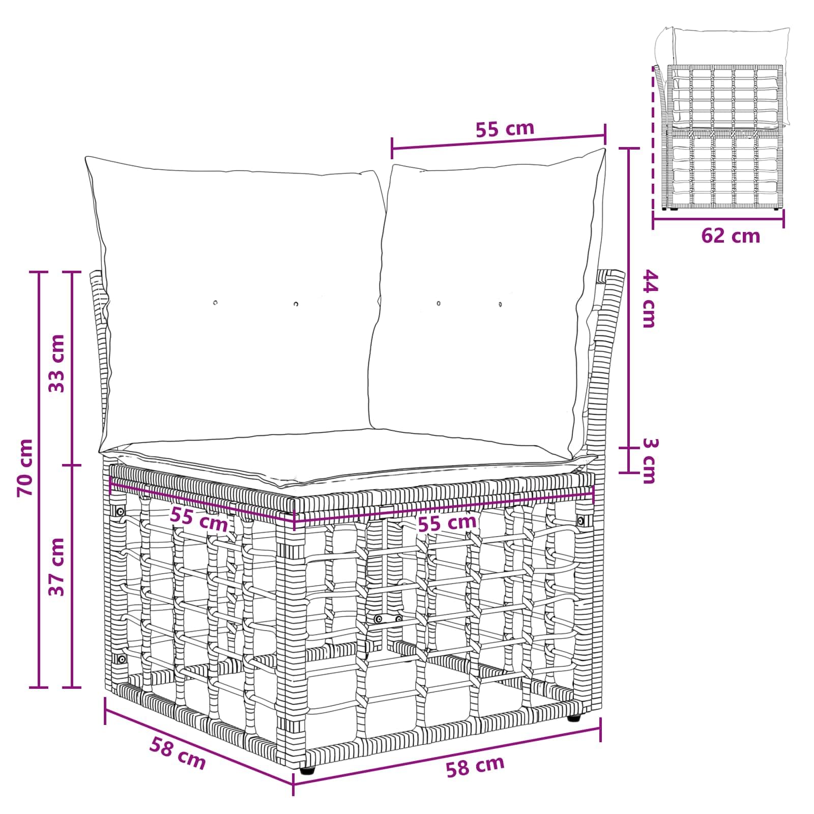 Ensemble de canapés d extérieur 7 pcs en Poly Rattan Polyester Noir et Gris foncé, modulable pour terrasse Jardin, Coussins Amovibles, assises Confort