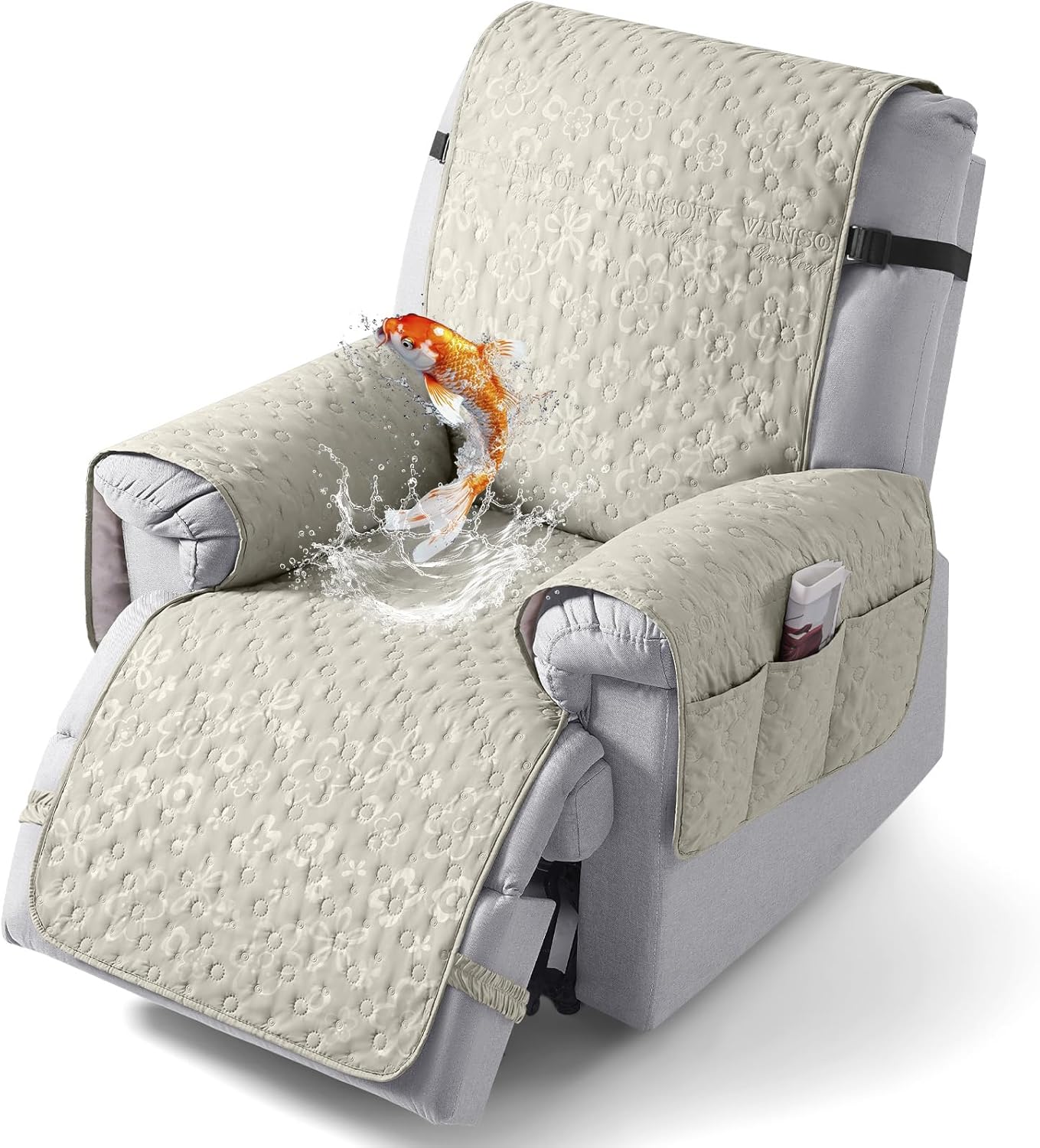 VANSOFY 100% Waterproof Recliner Chair Cover, Recliner Cover with Non-Slip Granule, Washable Reclining Chair with Pocket Furniture Protector for Kids, Pets(Coffee, 25")