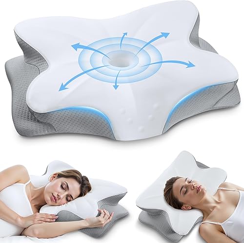 Almohada cervical cervical para dormir, almohadas ergonómicas de contorno lateral para adultos, almohada ortopédica refrescante para aliviar el
