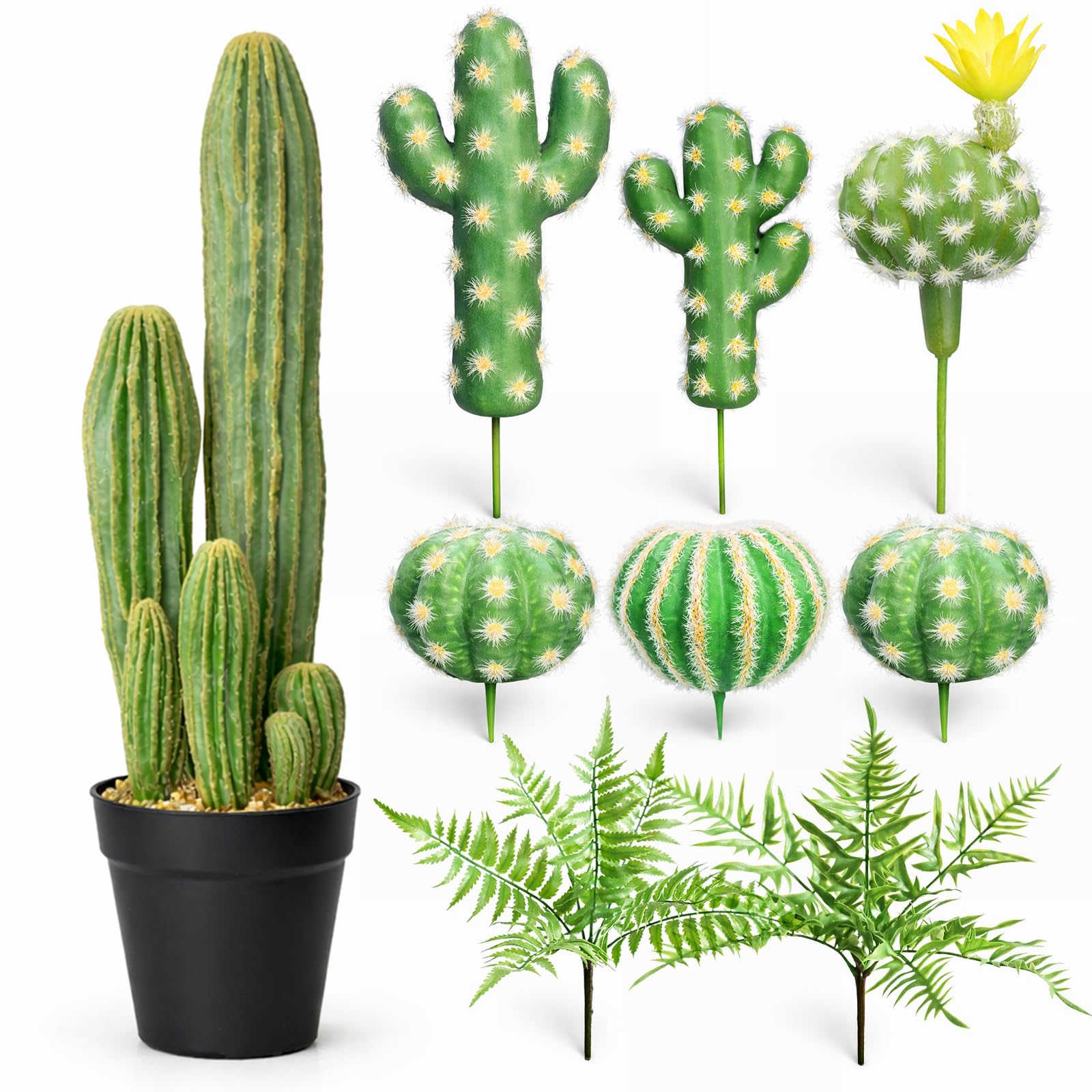 Photo 1 of YXGTHGQZ Artificial Cactus Decor Set, 9 Piece Fake Cactus Plants Indoor, 24 Inch Large Faux Potted Cactus with 6 Cactus Picks and 2 Fern Stems