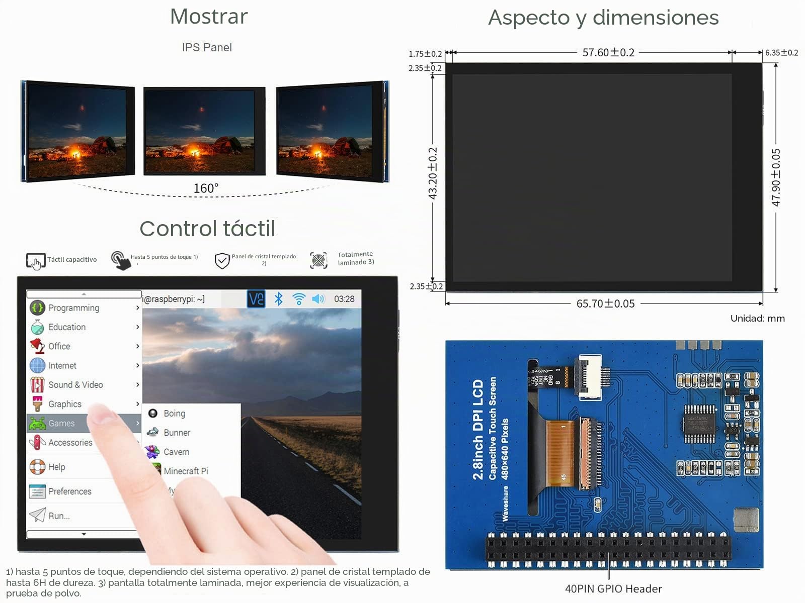 Waveshare 2.8inch Capacitive Touch Screen LCD For Raspberry Pi 480×640 dpi IPS Display Fully Laminated Toughened Glass Cover Low Power Solution