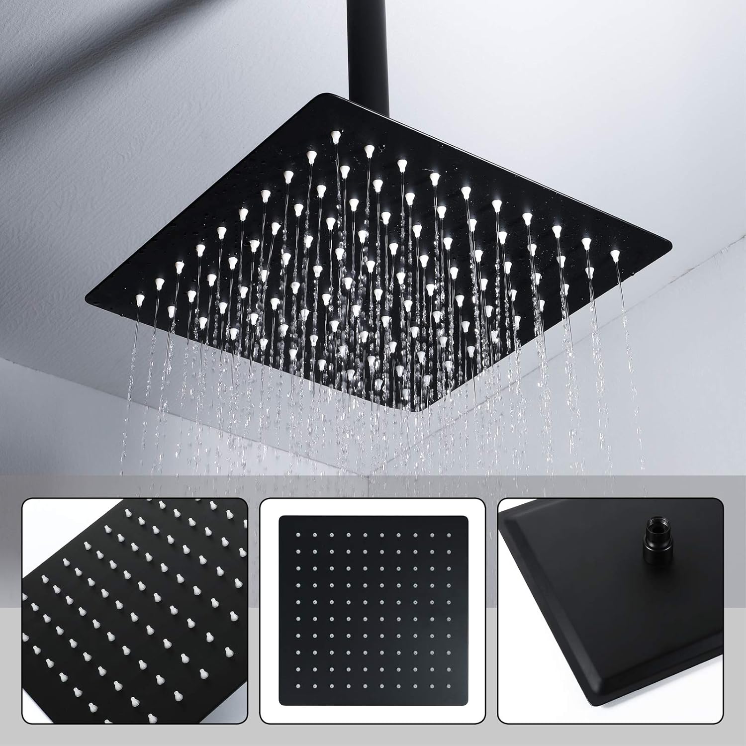 Shower Set Shower Fixture, Black Rain Shower System Concealed Bathroom Rain Mixer Shower Combo Set with Square Shower Head, Stainless Steel Handheld Shower, Body Jets,Ceiling Mounted