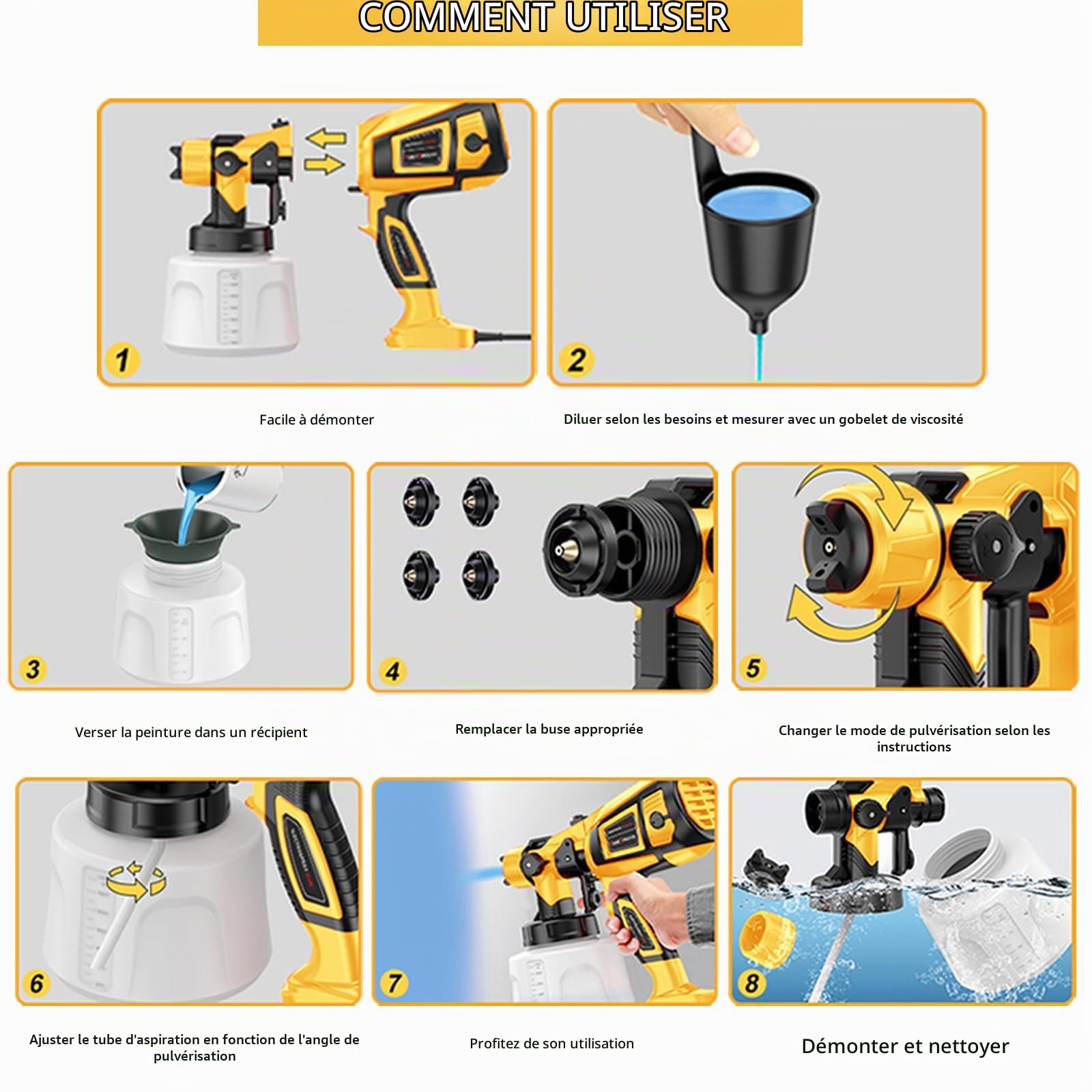TOPALL Pistolet a Peinture Electrique,Pistolet Peindre avec 5 Buses et 3 Motifs pour Abri de Jardin, Meubles,Murs, Clôtures,Pulvérisateurs de Peinture,850W 32000PRM 1400ML HVLP