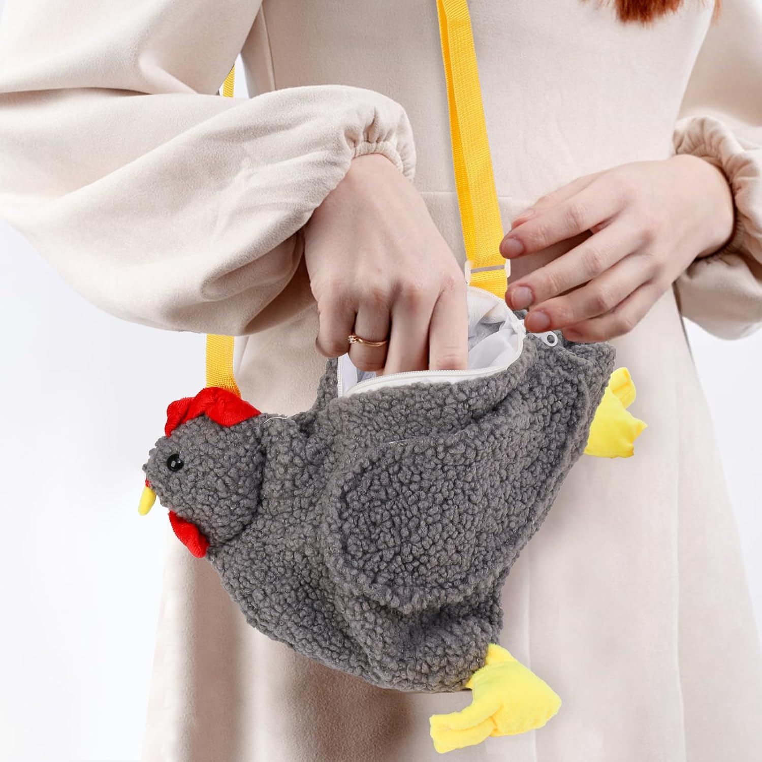 2 Pack Chicken Purse, Cute Chicken Fluffy Shoulder Handbag, Plush Animal Crossbody Bag Rooster Bag with Adjustable Strap for Women - Image 2