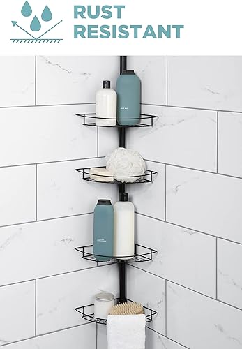 Miniatura 2 de Zenna Home Organizador de ducha con barra de tensión, 4 estantes con toalleros integrados, ajustable, de 60 a 97 pulgadas, negro mate