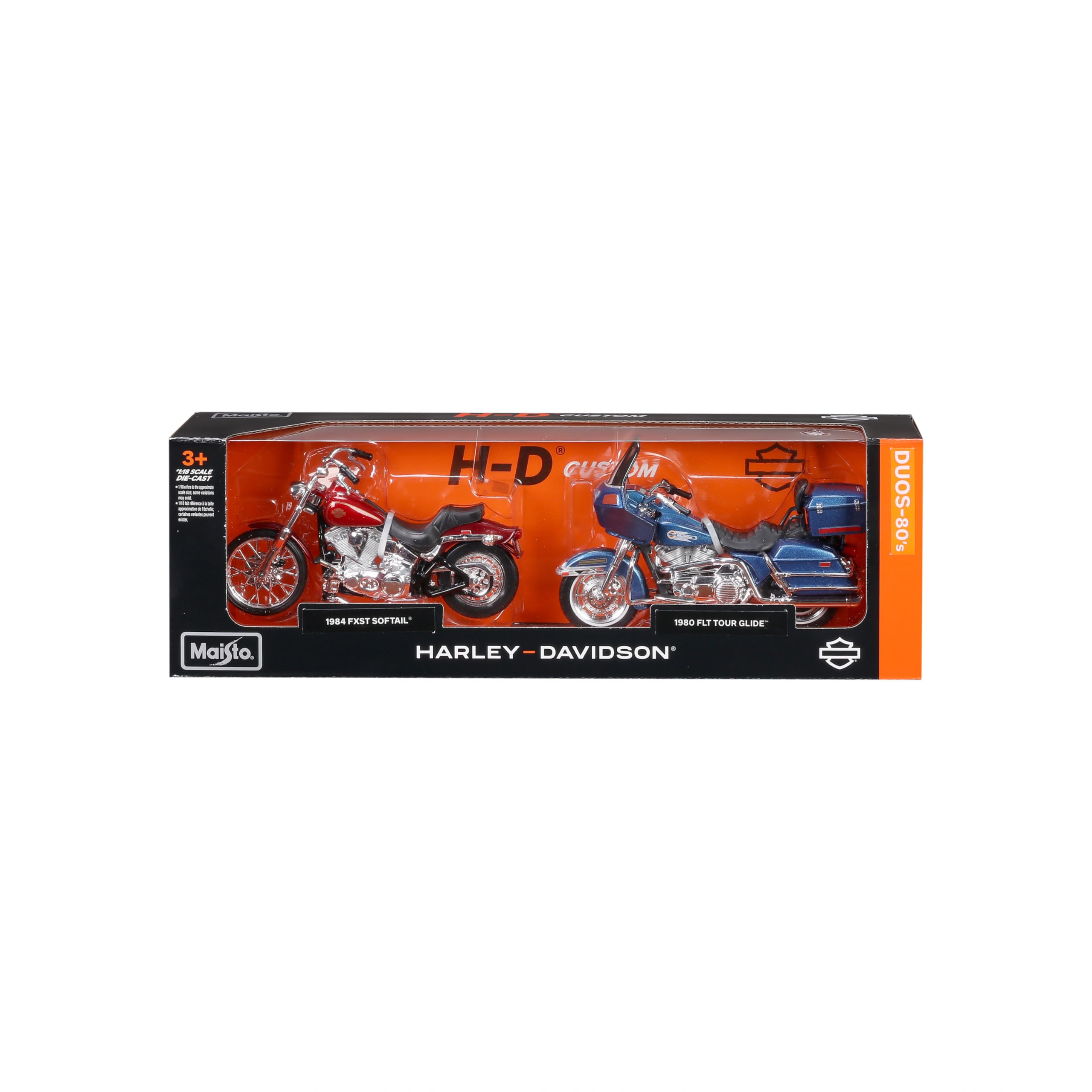 1:18 HARLEY DAVIDSON DECADE DUOS 80'S – Premium Quality Toy with Realistic Details, Safe for Kids, Encourages Imaginative Play – Maisto Bburago