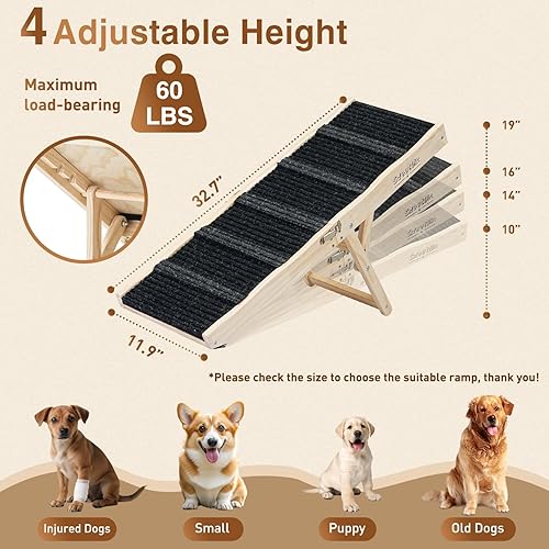 Miniatura 9 de Rampa ajustable para mascotas de 18 pulgadas de alto, solo para perros pequeños, rampa portátil plegable de madera para perros y gatos, perfecta