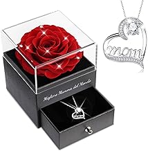 Sunia Stabilized Rose Gift Mom Birthday, Real Eternal Rose with 925 Silver Necklace Woman, Best Mum in the World, Gift Women Grandma Birthday Christmas Valentine's Day Anniversary