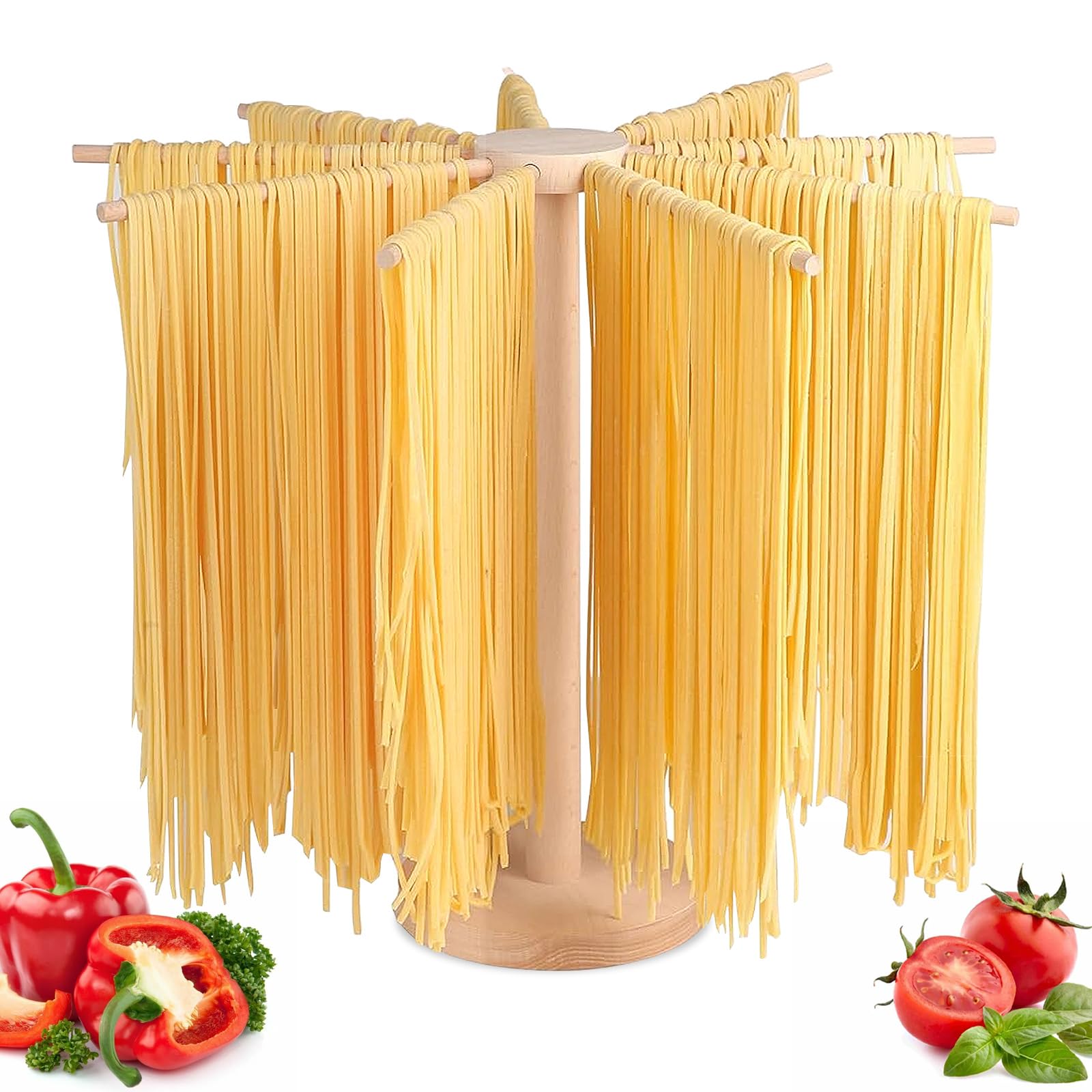 Yeqqzq Wood Pasta Drying Rack, Collapsible Fresh Pasta Drying Racks with 9 Arms, Large Dryer Stand for Homemade Noodle Spaghetti, Tagliatelle, Fettuccine Hanger