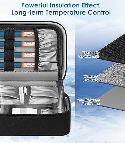 Miniatura 4 de Glucoracy Estuche enfriador de insulina para viajes, bolsa enfriadora de medicamentos grande con 4 paquetes de hielo reutilizables para bolígrafos