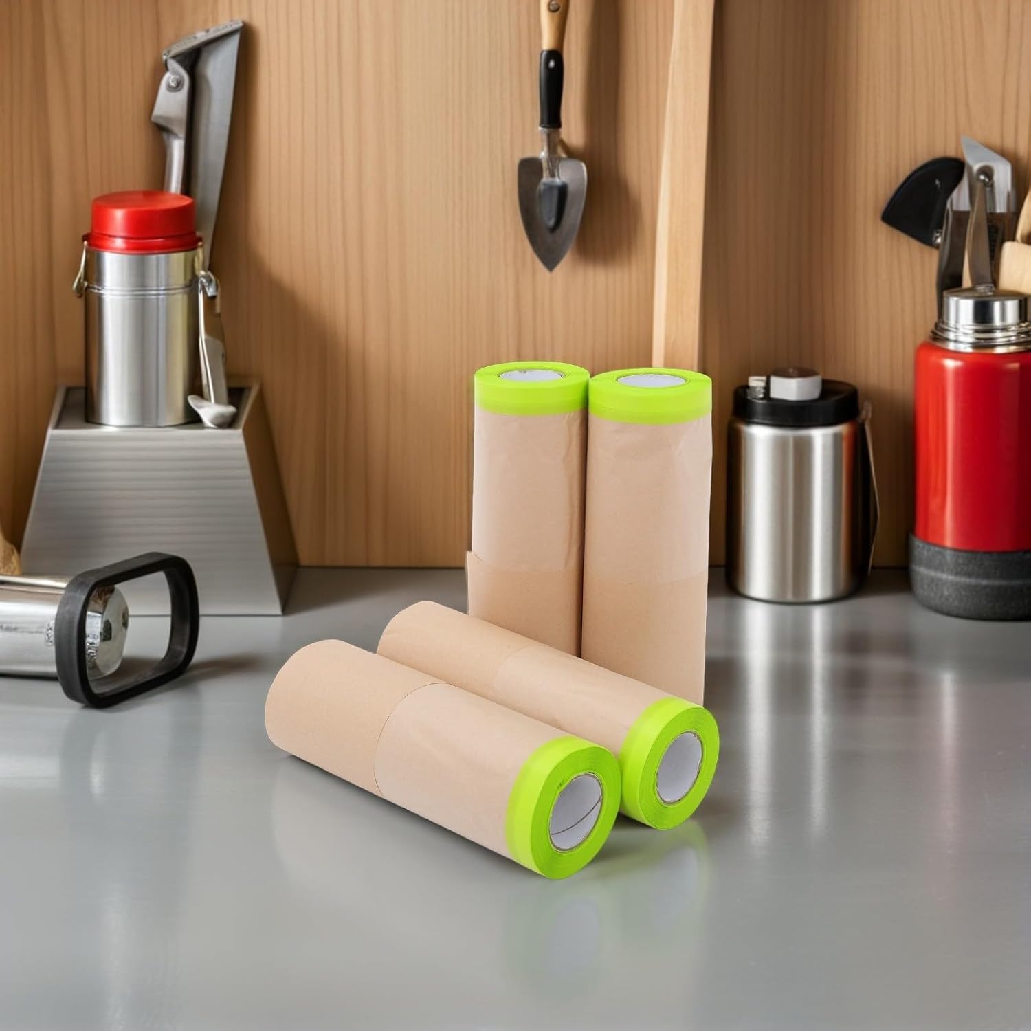 4pcs Kraft Paper Masking Roll 12m Protective Film for Cars and Floors