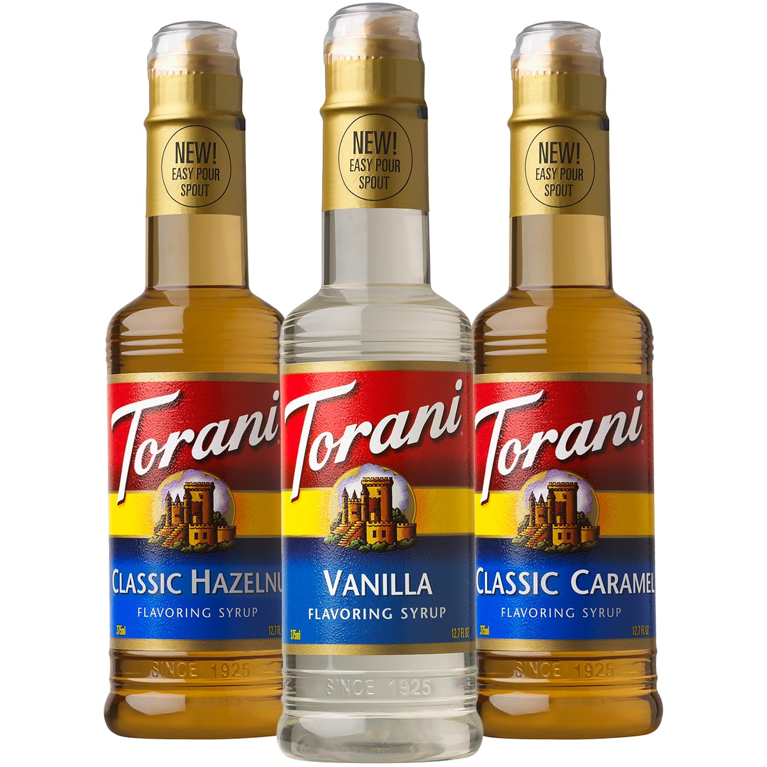 Torani Vanilla, Classic Hazelnut, & Caramel 12.7 Oz (Variety Pack of 3)