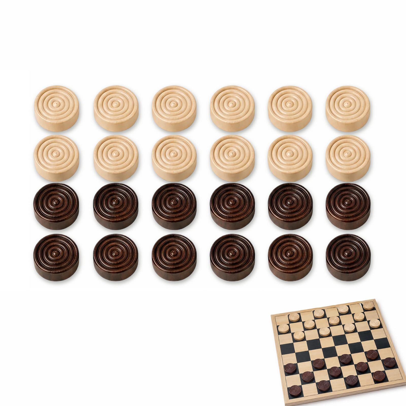 24Pcs Solid Wood Draughts Replacement Pieces, 25mm Round Wooden Checkers Game Spare Discs Mixed Dark & Light Tone