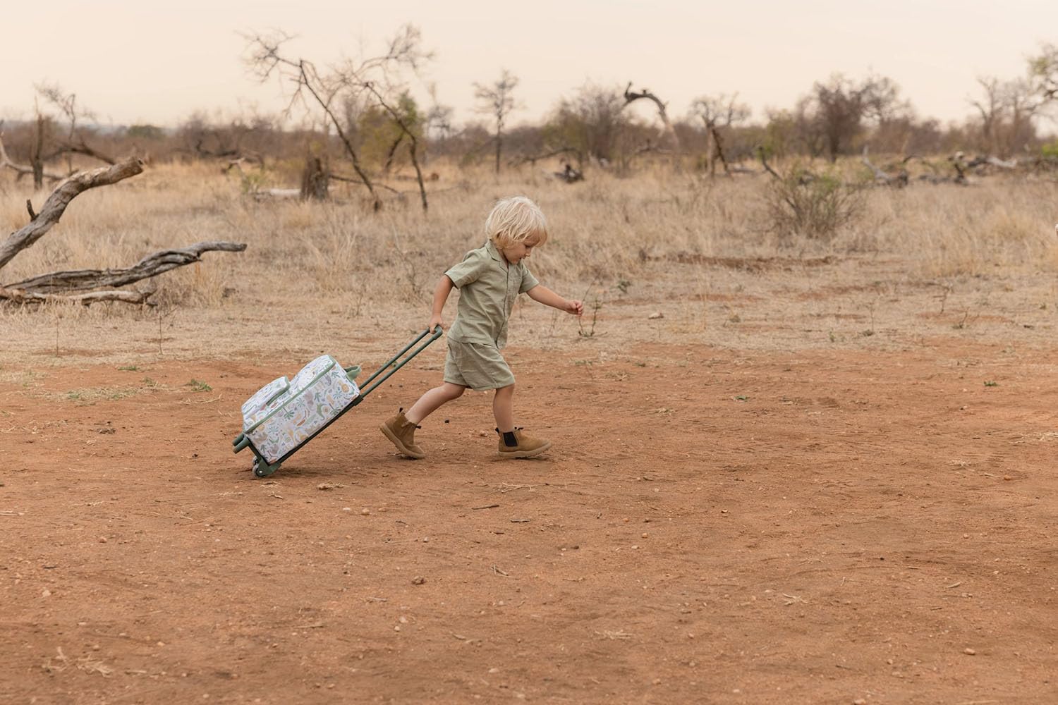 Little Dutch Kinderkoffer - Trolley - Reisekoffer - mit Teleskopstange und Rollen - Handgepäck - für Kinder Jungen und Mädchen - Unisex - Safari Friends - grün/weiß