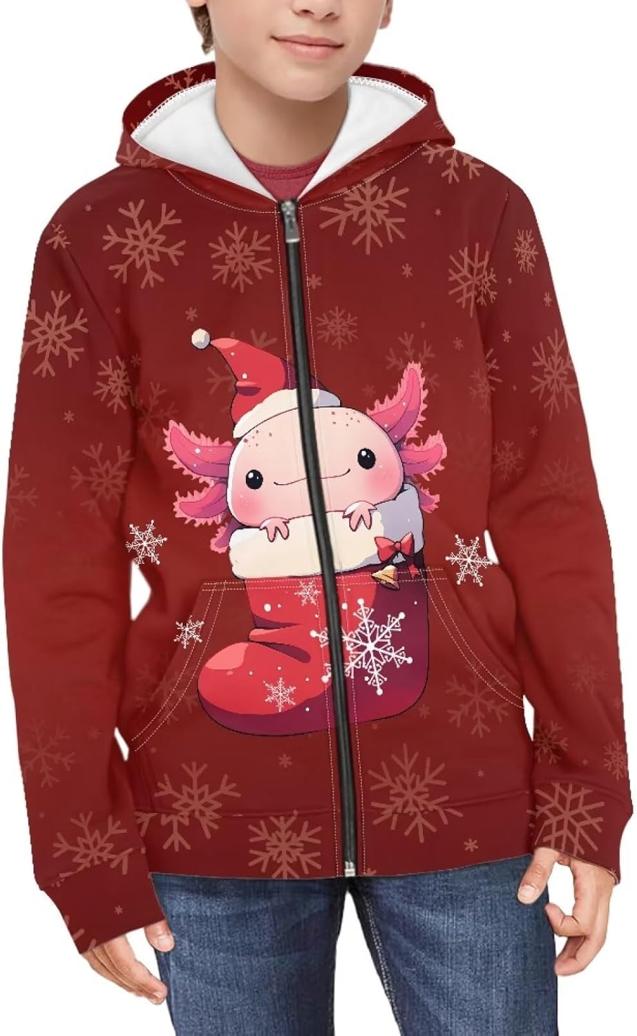 Kids Zip Up Hoodie Casual Holiday Party Long Sleeve Hooded Sweatshirt