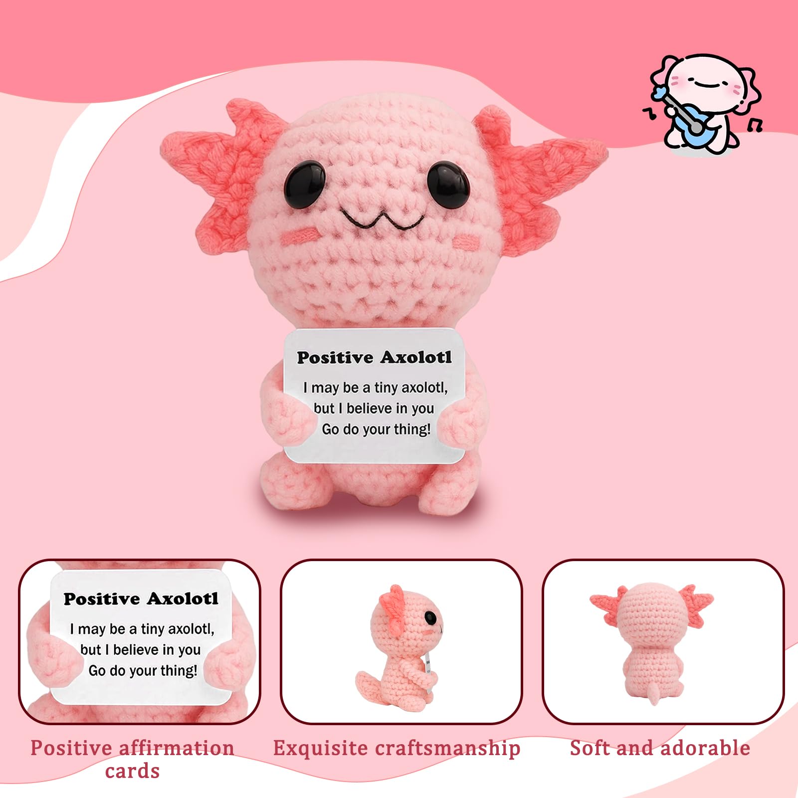 YREYBN Knitted Axolotl Doll, Funny Positive Axolotl Crochet, Emotional Support Gift, Positive Crochet Animals - Image 4