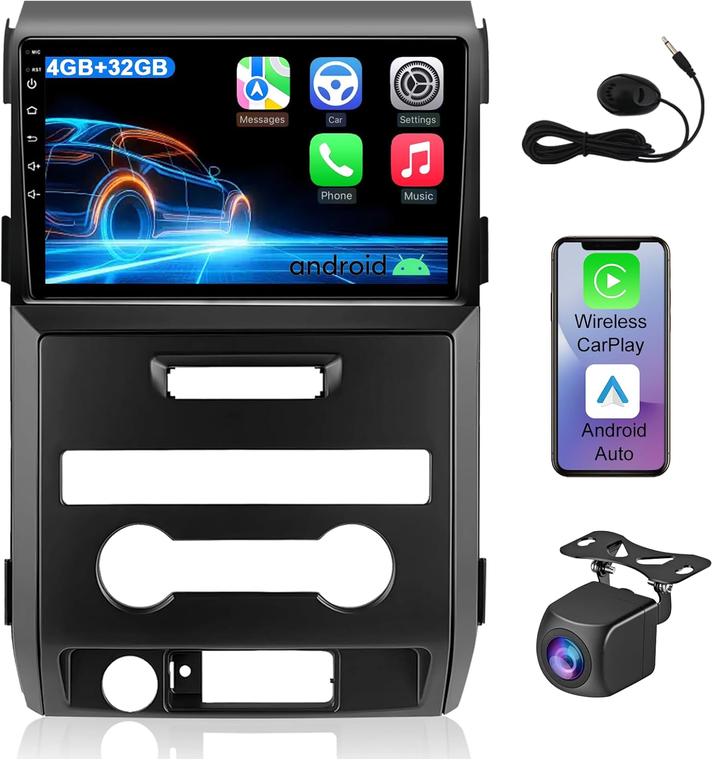 Android 14 Car Stereo for Ford F-150 2009-2014, 10.1" HD Touchscreen Radio with 4G+32G, Wireless CarPlay & Android Auto, GPS Navigation, DSP Audio, Supports SWC, AHD Backup Camera, 4G/WiFi