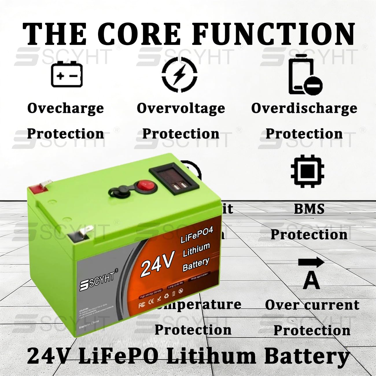 Batteria a scarica profonda (Deep Cycle) 24 V Batteria al litio 12 Ah Batterie LiFePO4 Batterie ricaricabili per impianti solari Scheda di protezione BMS integrata,24v10ah