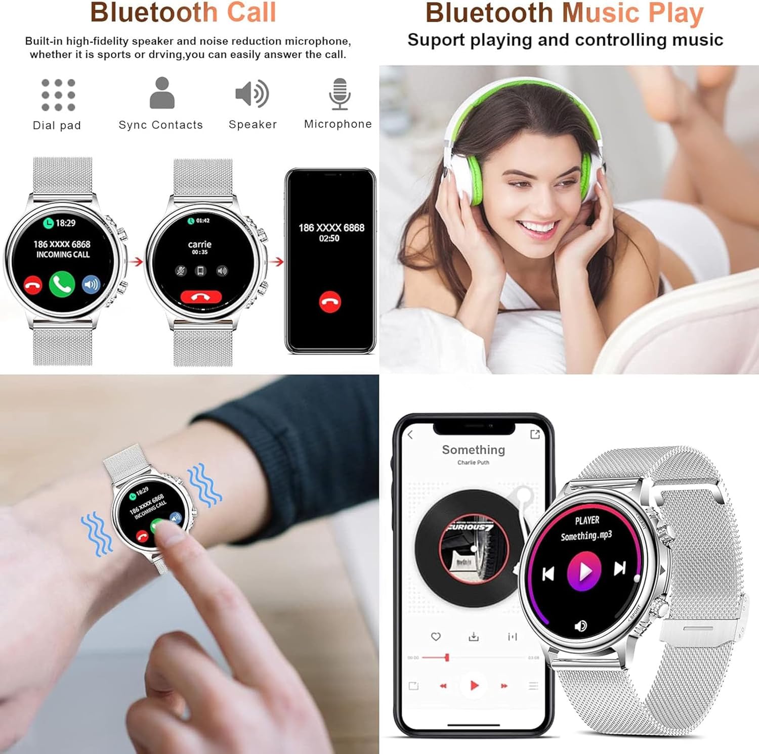 Smart Watches for Women, Smartwatch for Android and iOS Phones,IP67 Waterproof Activity Tracker with Blood Pressure Heart Rate Sleeptracker Voice Control,Fitness Watch for Women Men,F
