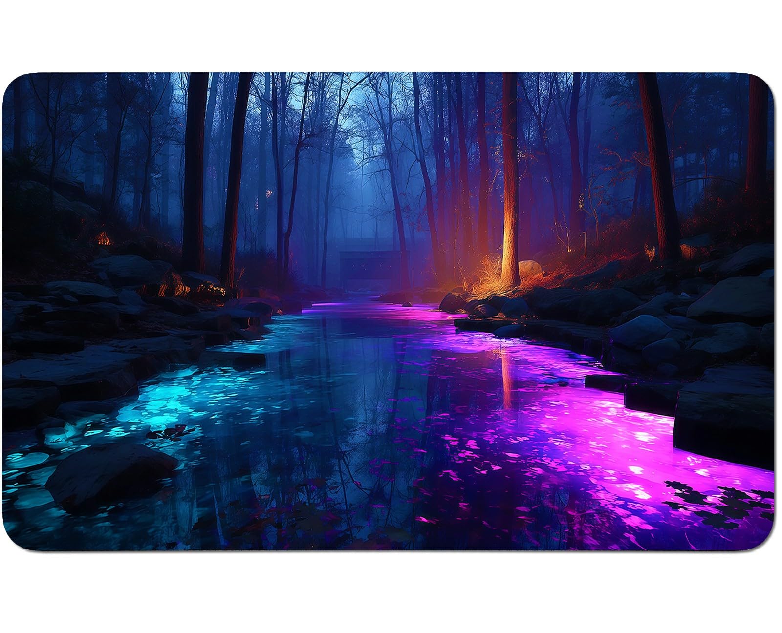 RWUTYTIUL Stream Fluorescence for TCG Playmat 24 X 14 Inch with Play Zones, Stitched Card Game Mat for Commander Board MTG RPG CCG Desktop Tablet Mouse Pad for Enthusiasts Playing Accessories — image 1