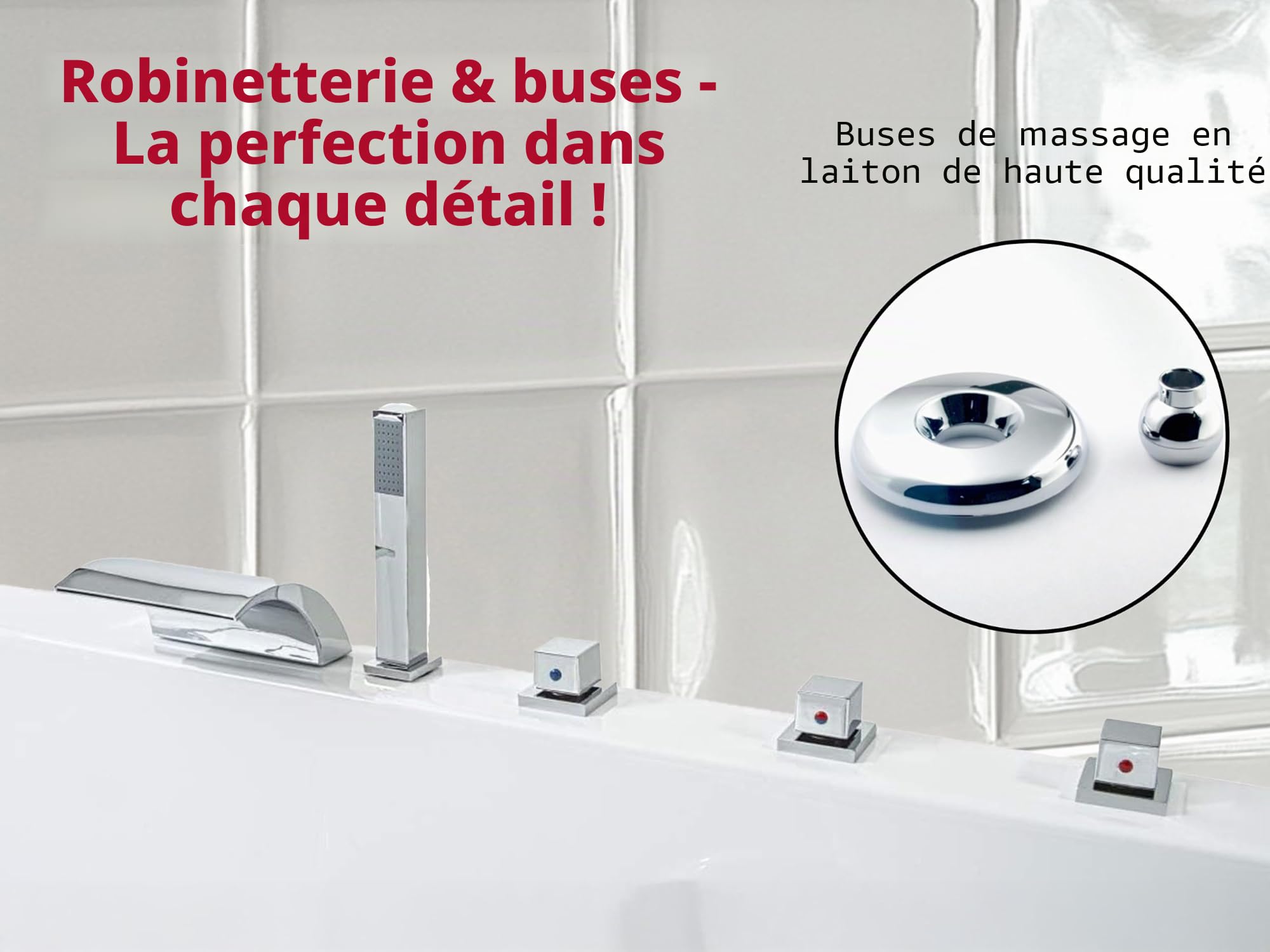 WHIRLPOOL Baignoire Venise MADE IN GERMANY droite ou gauche 150/160/170 x 75 cm avec 6 Jets de massage + avec installations ronde droits / GAUCHE Baignoire d'angle