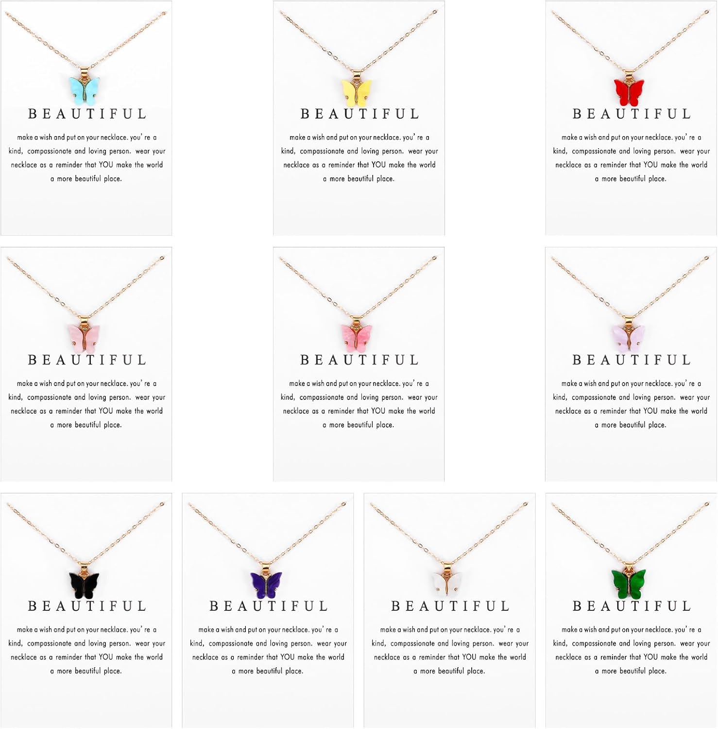 10 Pcs Colorful Butterfly Pendant Necklace Set for Women, Bohemian Chain Adjustable Retro Card Clavicle Chain Jewelry Gift