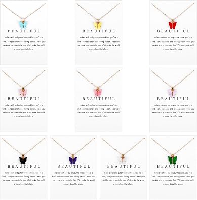 Andibro 10 Pcs Colorful Butterfly Necklace Set for Women, Colorful Butterfly Jewelry Butterflys Necklace Bohemian Chain Adjustable Retro Card Clavicle Chain Jewelry Gift