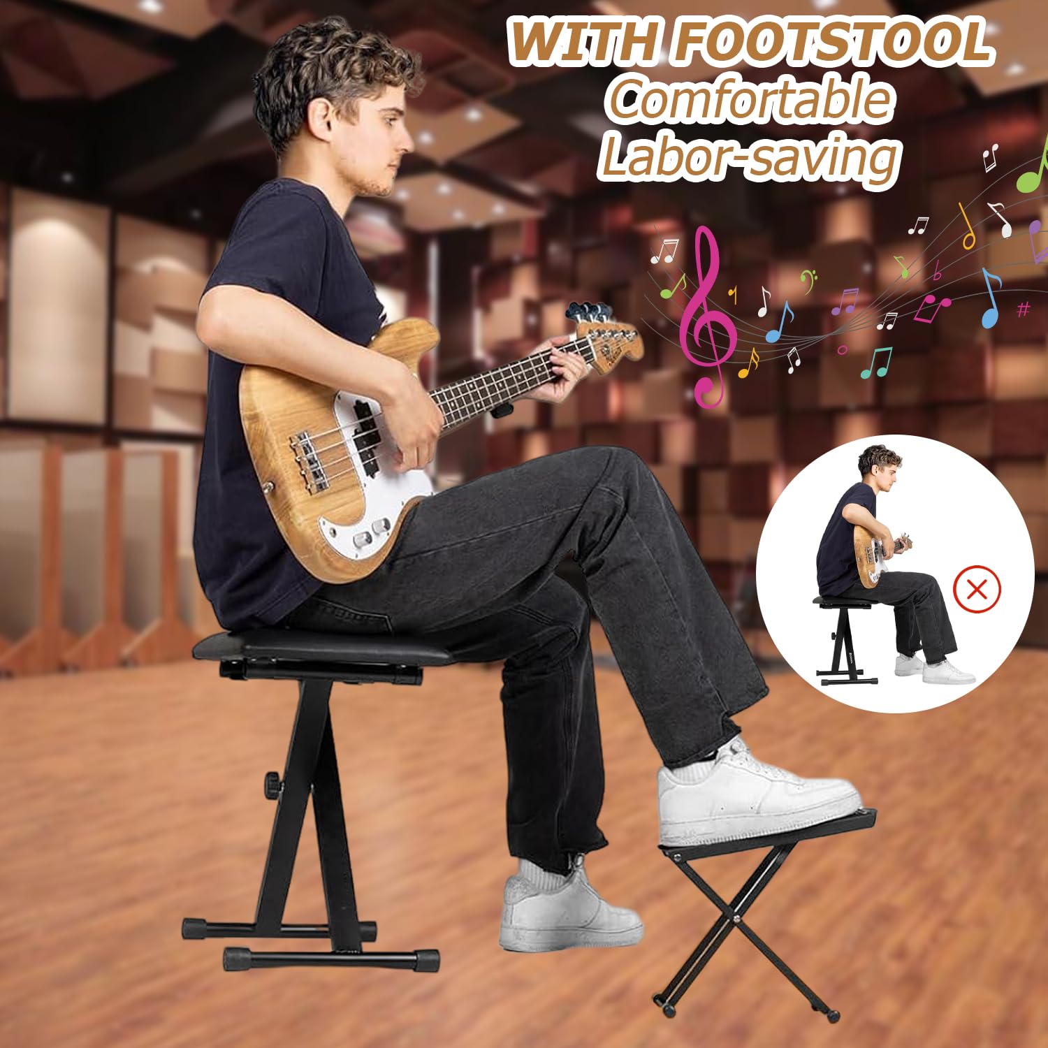 Reposapiés ajustable para guitarra: reposapiés de guitarra estable, reposapiés plegable con base de goma antideslizante, silla de pie en 6 niveles de altura ajustable para guitarristas, niños,