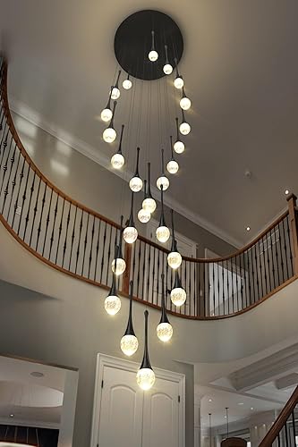 Miniatura 54 de Candelabro Moderno de 138'', 20 Luces, Lámpara Colgante Moderna Negra, Candelabro Grande para Escalera, Vestíbulo, Sala de Estar, Dormitorio