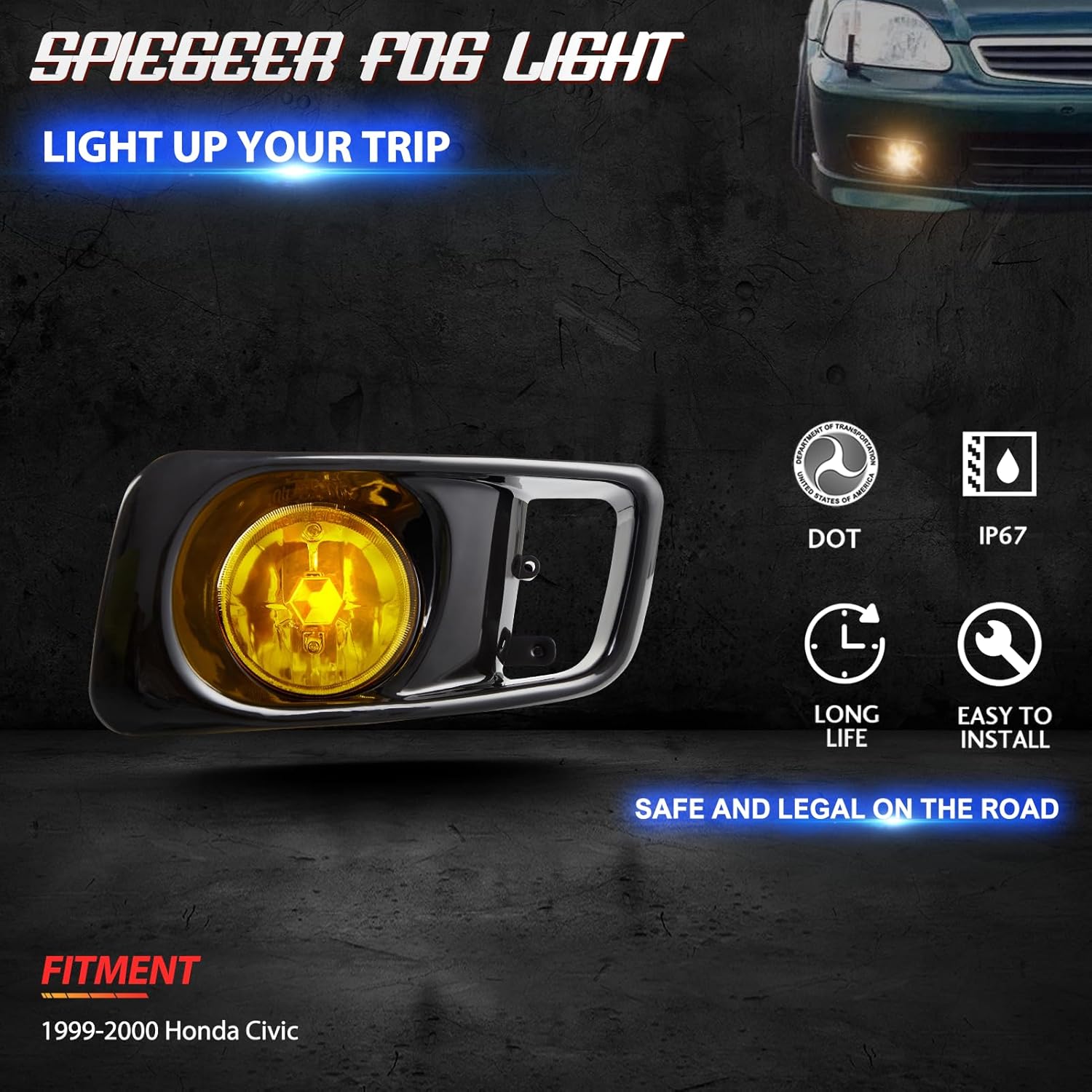 Fog Lights Assembly for 1999 2000 Honda Civic Replacement Lamps Kit with Wiring And Switch H3 12V 55W Halogen Bulbs ​Yellow Lens