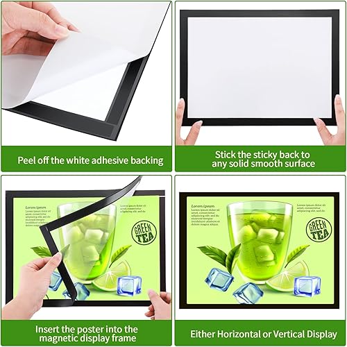 Vista 3 de Marspark 32 soportes magnéticos para letreros de 8.5 x 11 pulgadas, autoadhesivo, soporte magnético para documentos, portarretratos con borde