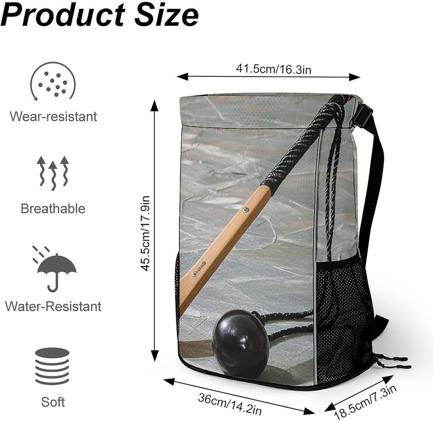 Hockey Stick Drawstring Backpack with Wet Pocket - Large Capacity Gym Bag with Shoe Compartment & Mesh Pockets, Adjustable Lightweight Gym Backpack for Swimming, Travel, Workout