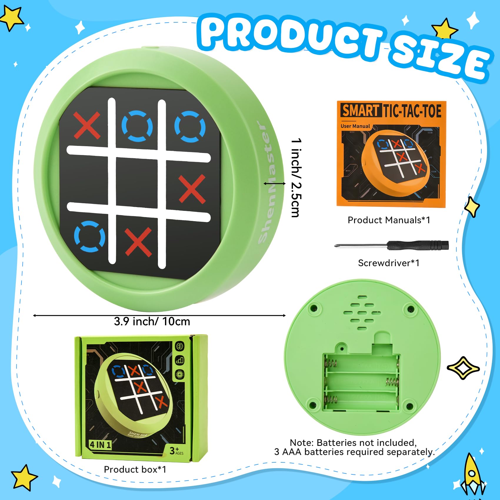 TFIOON Tic Tac Toe, Gioco Elettronico 4-in-1 Tris, Console di gioco di puzzle portatile Regalo Educativo per Bambini Adulti - Gioco in Famiglia (Verde)