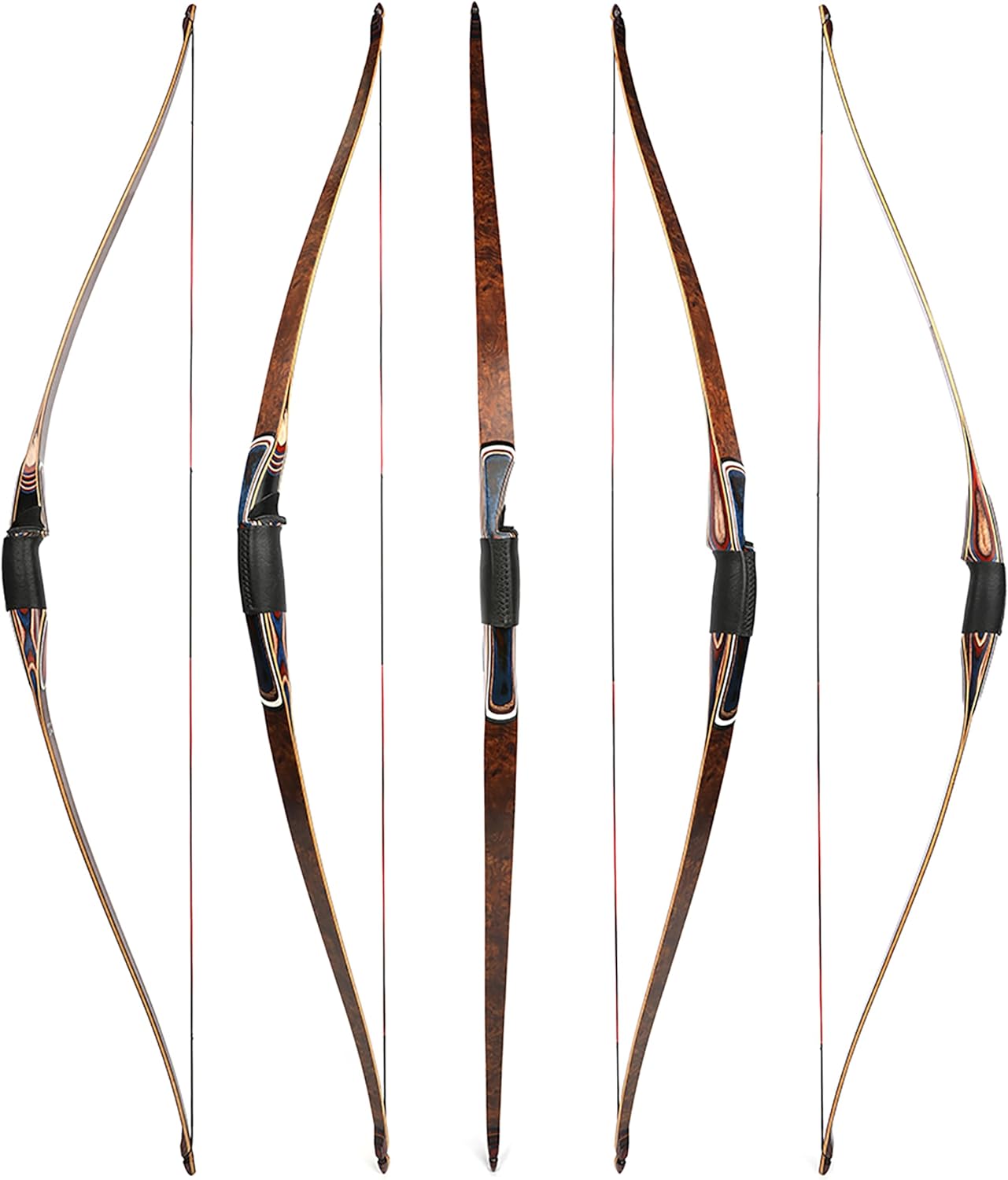 60 Inch Takedown Longbow 20-55Lbs Traditional Longbow Wood Triangle Hunting Bow Right Hand for Archery Hunting Target Shooting Training