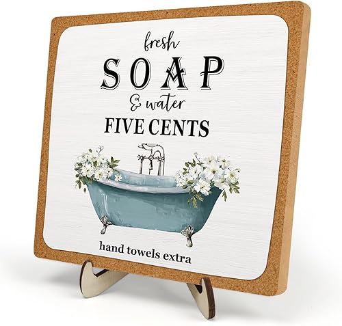 Miniatura 21 de Placa decorativa de baño, divertida placa de escritorio de madera con la vida es como el baño, letrero rústico para estante de casa de campo para