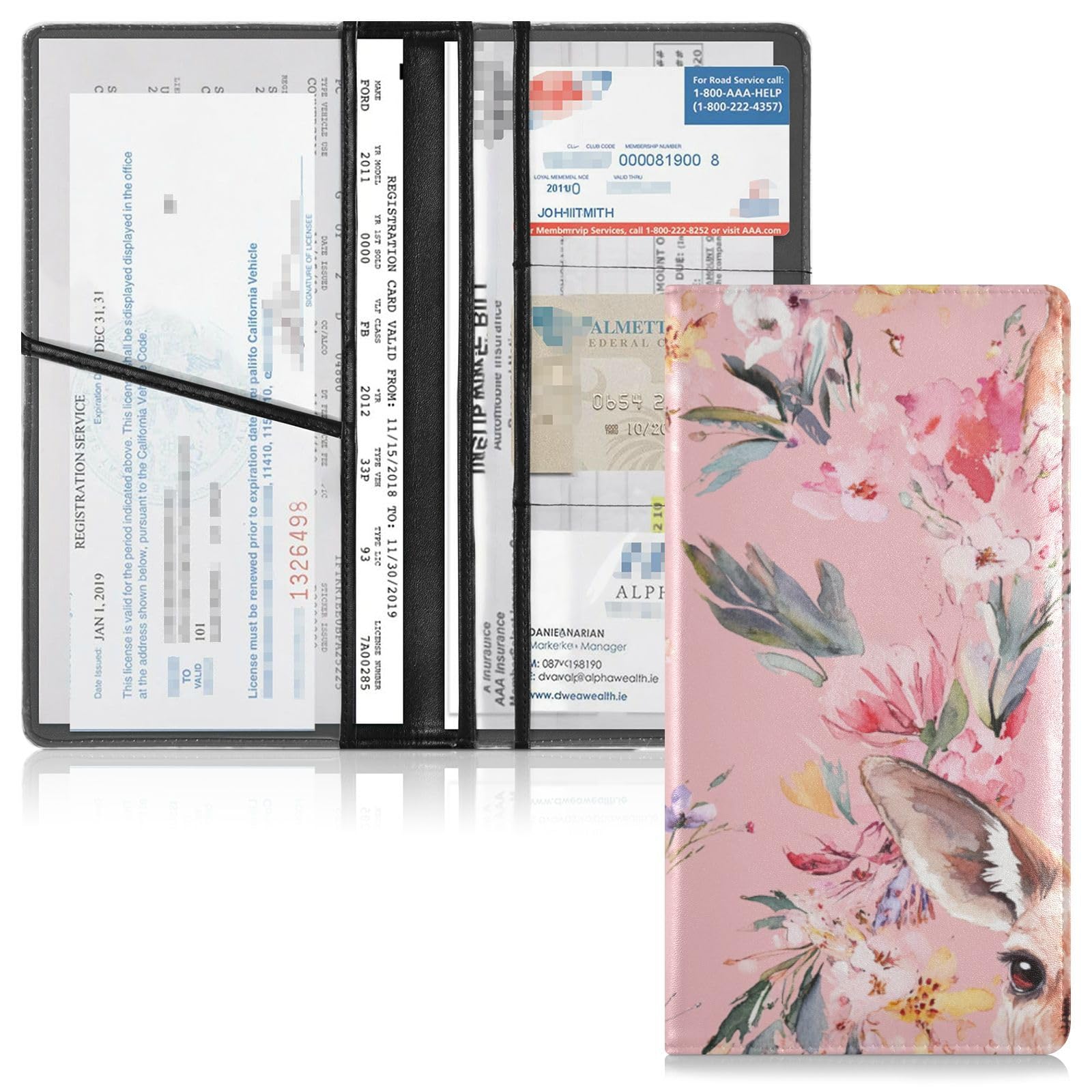 Premium Leather Auto Registration Insurance & ID Card Holder Men Women Automobile Wallet Case Organizer for Cards, Essential Document, Driver License Vehicle Paperwork Chic Kangaroo