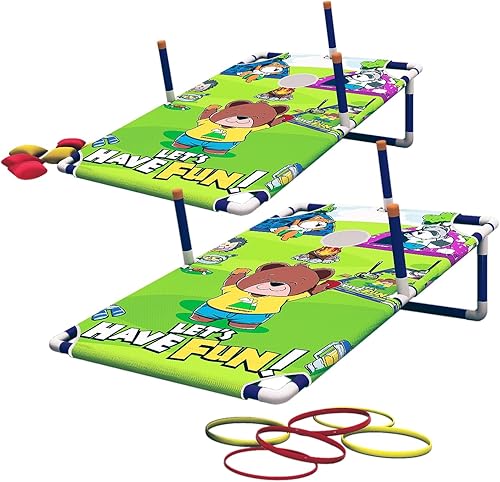 Miniatura 7 de Juego de lanzamiento de bolsas de frijoles 2 en 1, juego de lanzamiento de anillosCornhole con bolsas, divertidos juegos al aire libre para niños
