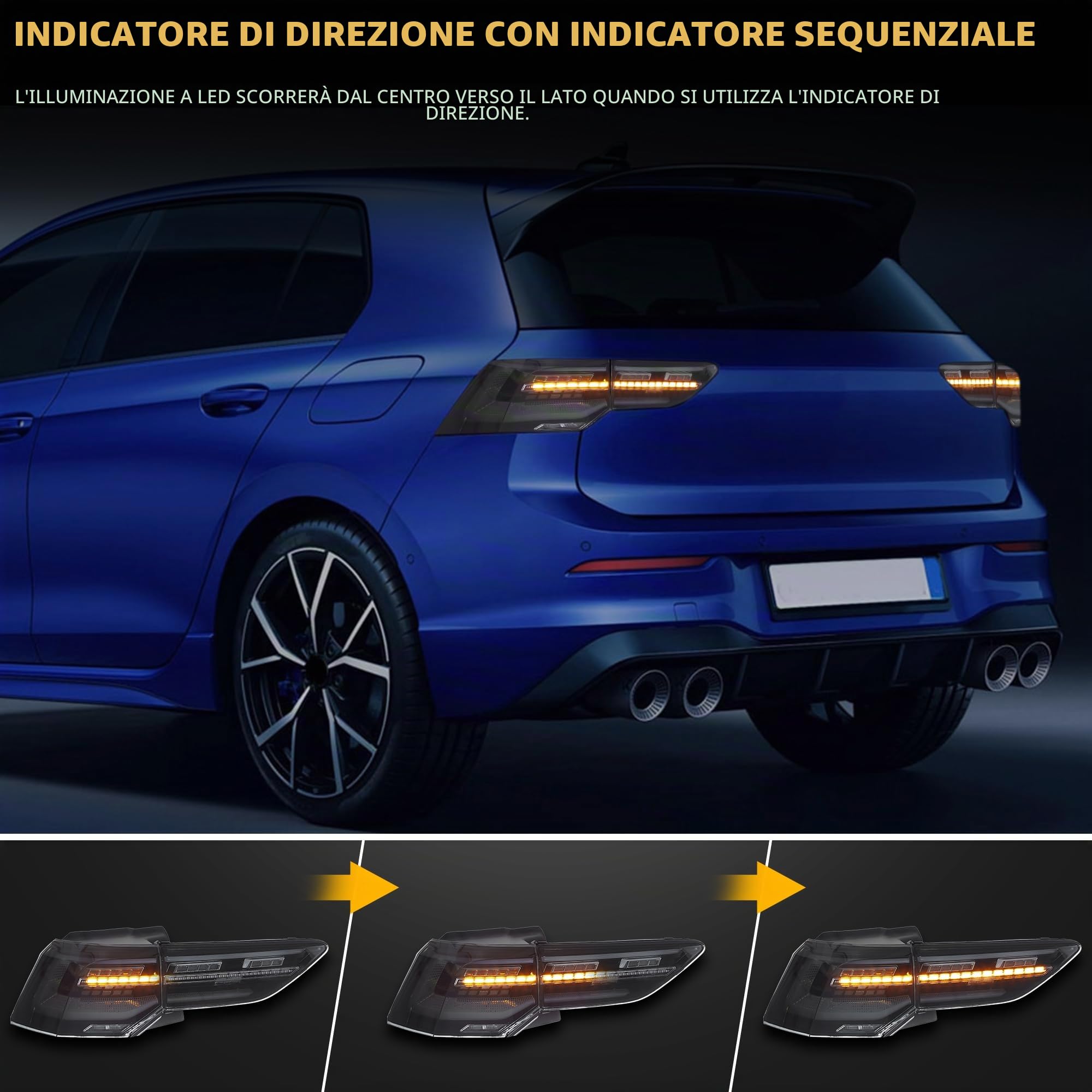 VLAND luci posteriori compatibili per Golf MK8 Golf 8 2020-2023, con certificazione E, 1 set lato conducente e lato passeggero (affumicate)
