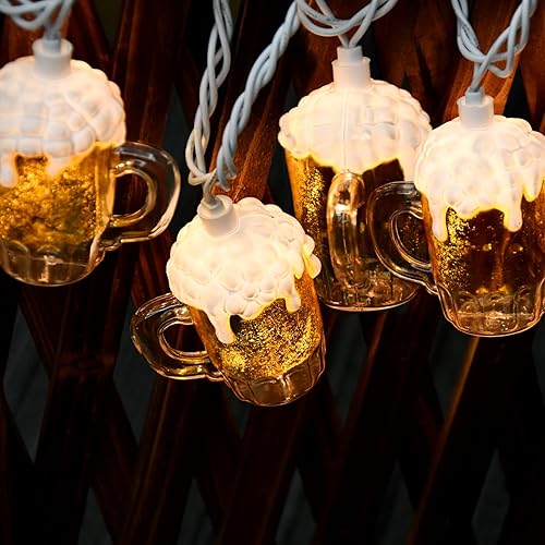 Miniatura 5 de Cadena de luces de cerveza para decoración del día de San Patricio, 8.5 pies, cadena de luces para taza de cerveza con 10 luces para tazas de