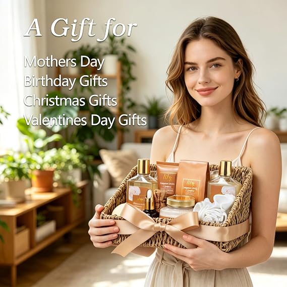 Woman Gifts, Birthday Gift - Luxurious Vanilla Spa Gift Baskets for Women | Women Gifts, Bath Gift Set, Spa Kit, Spa Gifts for Mom, Christmas, Mothers Day, Valentines. Hydrating for all skin types