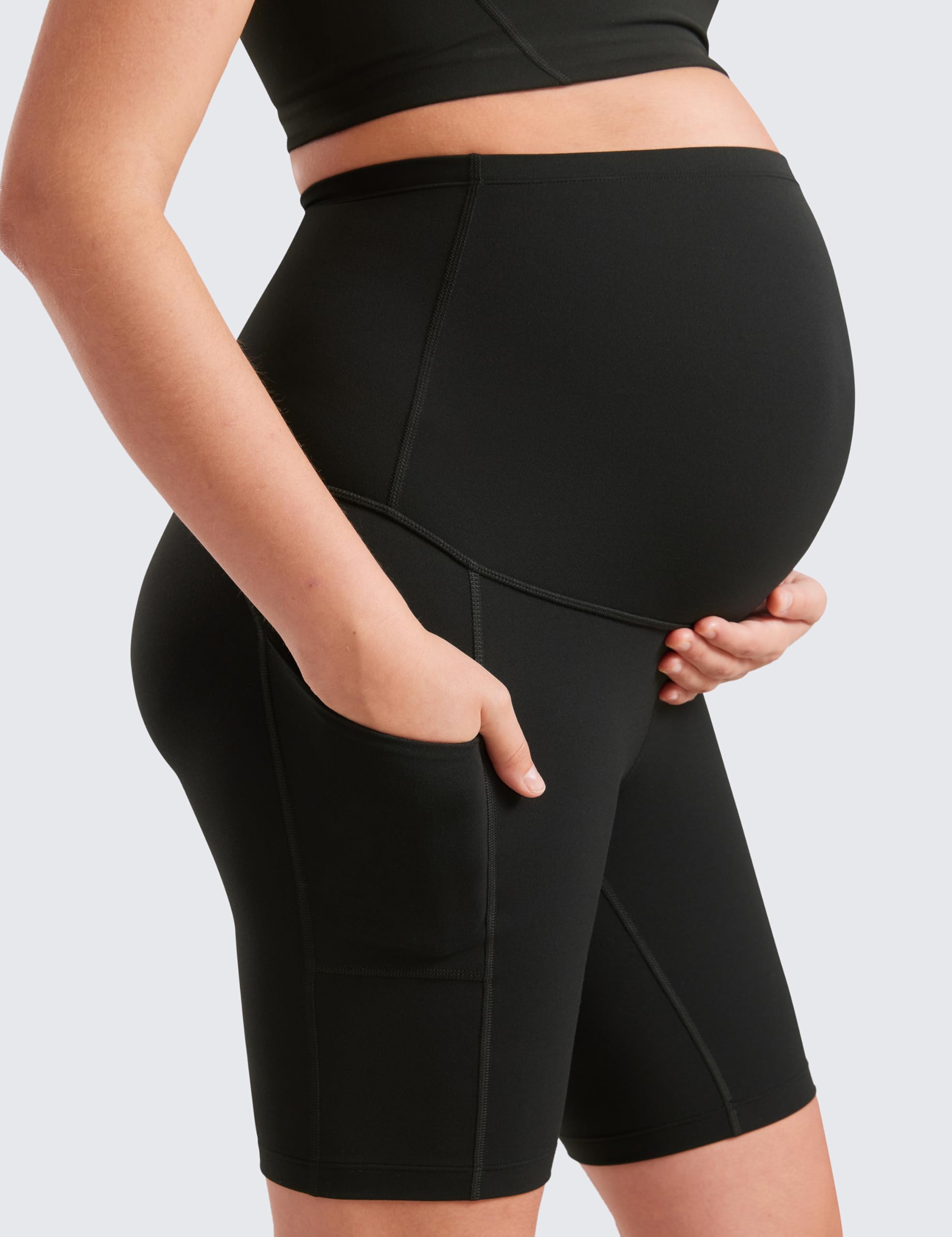 CRZ YOGA Donna Butterluxe maternità Yoga Pantaloncini con Tasche Allenamento Corsa Atletico sopra la Pancia -13cm/20cm