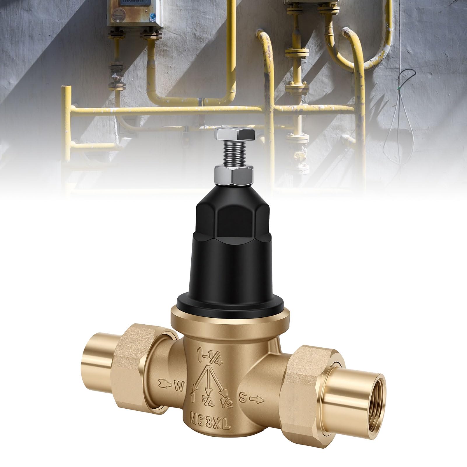 Luocute Válvula Reductora de Presión de Agua de Latón de 3/4 pulg. | Regulador de presión de agua con conexión dual FNPT y filtro de acero inoxidable para sistemas de plomería residencial y