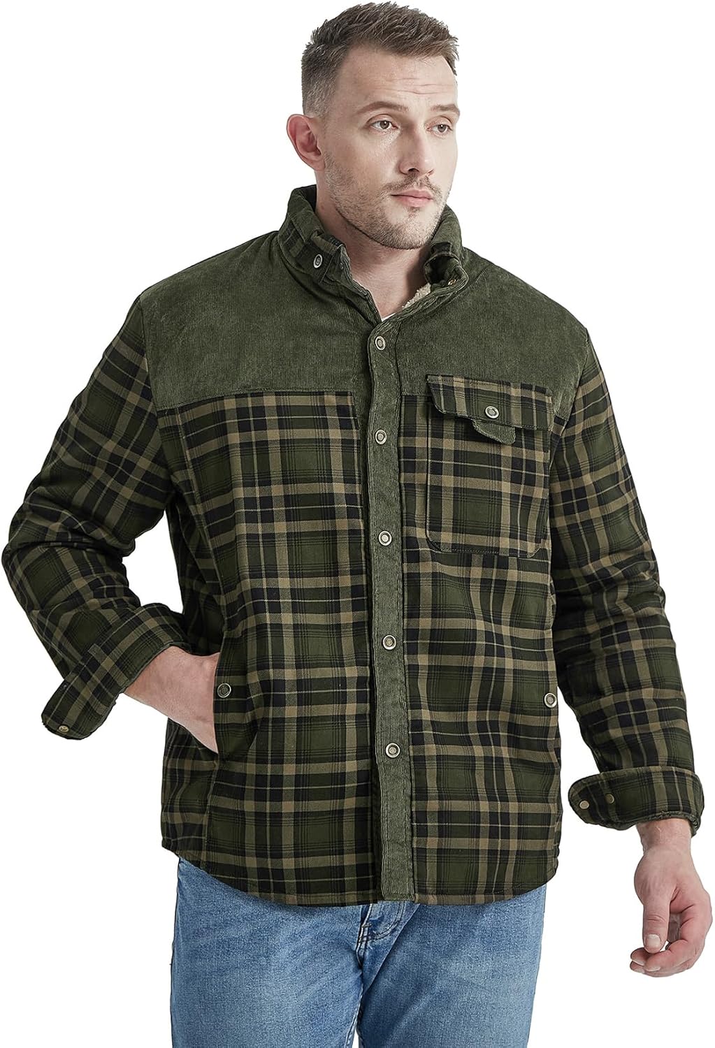 Eisctnd Men's Sherpa Lined Flannel Jacket Outdoor Long Sleeve Plaid Fleece Shirt Warm Casual Button Down Coat - Image 6