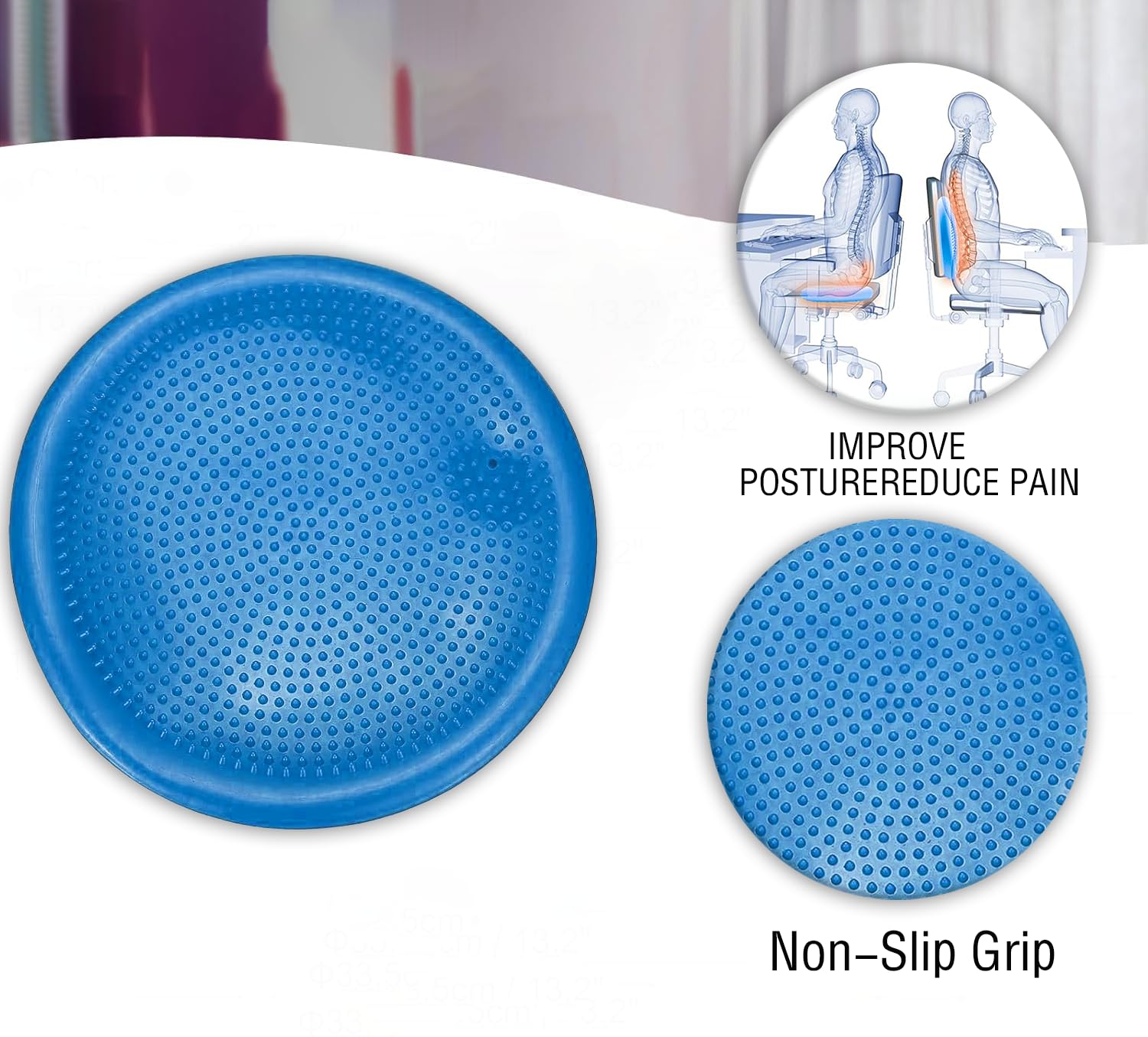 Lot de 2 coussins d'équilibre pour adultes avec pompe à air, diamètre 33 cm, pour équilibre, massage, physique, pour le cœur, la coordination, le fitness du dos