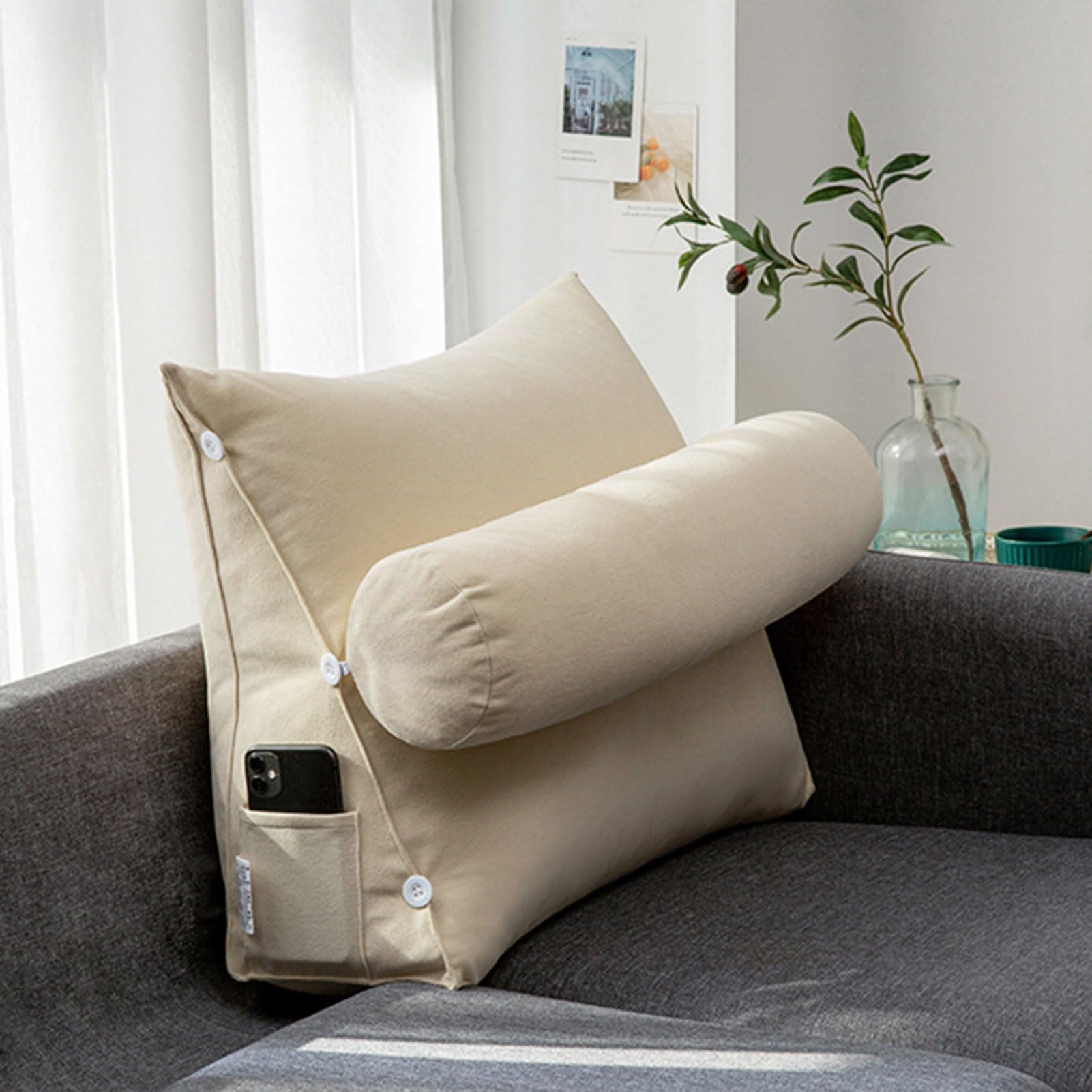 nviusdSJ Reading cushions, With Shredded Memory Foam/Lumbar Support Cushion,Back Rest Pillow With Luxury For Sitting Reading Or Gaming(Beige,60 x 50 x 20 cm)